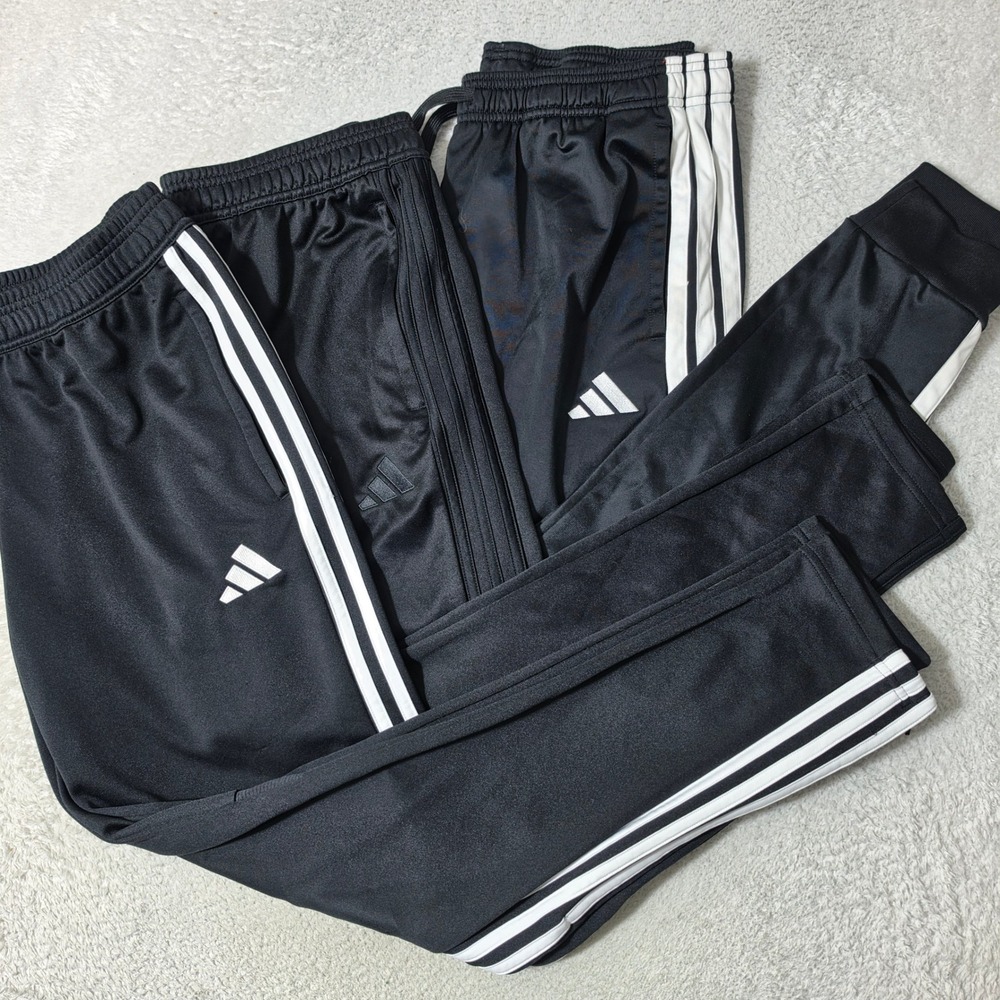 Adidas Track Pants Mens L‎ Black White 3-Stripe Aeroready Tapered Joggers 32/30